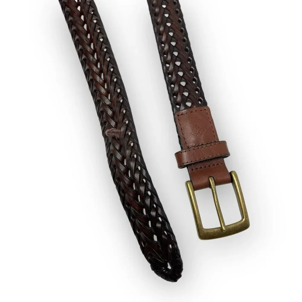 Columbia Belt Brown Leather Woven Braided Classic Preppy Sleek Men’s Size 38